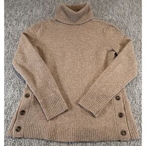 J Crew Women's Wool Blend Turtleneck Sweater Light Brown Tan Side Buttons XXS